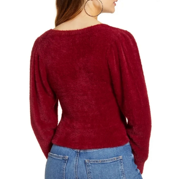 ASTR The Label Long Sleeve Square Neck Fuzzy Sweater Womens Small - Picture 3 of 5